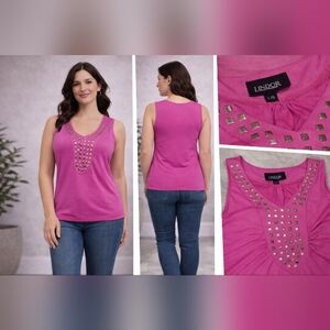 Fuchsia Studded V-Neck Tank